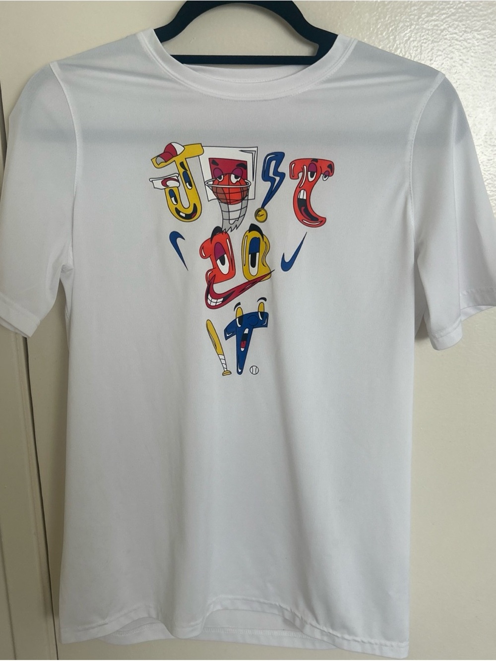 Nike White Dri-FIT Graphic Tee with Multicolor Print